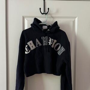 Champion Black and Gray Cropped Hoodie